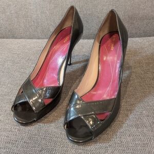Kate Spade Dark Green Patent Leather Peep Toe Pumps Heels Size 11